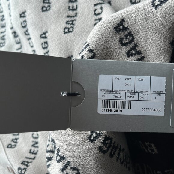 NWT Balenciaga Cardigan Sweater Dark Beige Allover Logo Knit Wool Blend V-Neck - Picture 12 of 12